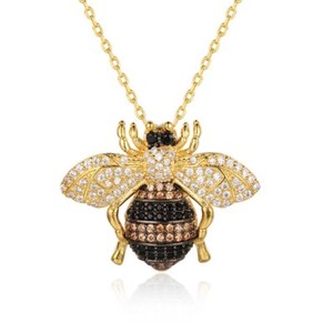 Authentic Gold Plated 1.38 Carat CZ Bee Brooch Pendant & Necklace Gold or Rose Gold