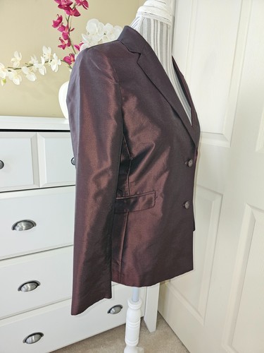 ALFANI Womens Petite Maroon Metallic 100% Silk Classic Pants & Blazer Suit Sz.8P - Picture 4 of 24