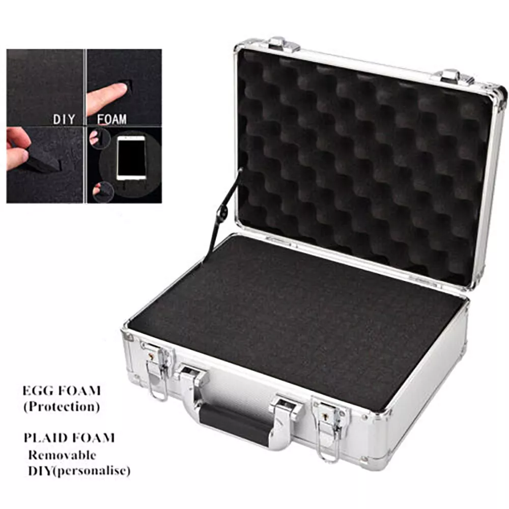 Silver Aluminum Hard Briefcase Small Tool Box Business File Case