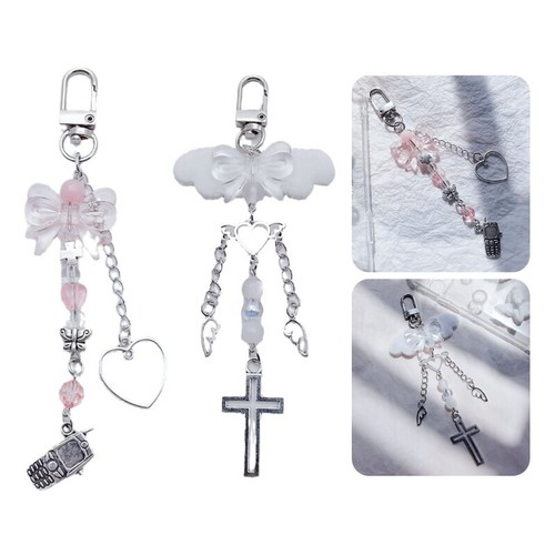 Cross Bowknot Angel Wing Charm Pendant Chain Phone Straps Pocket Keychain Strap - 第 2/12 張圖片