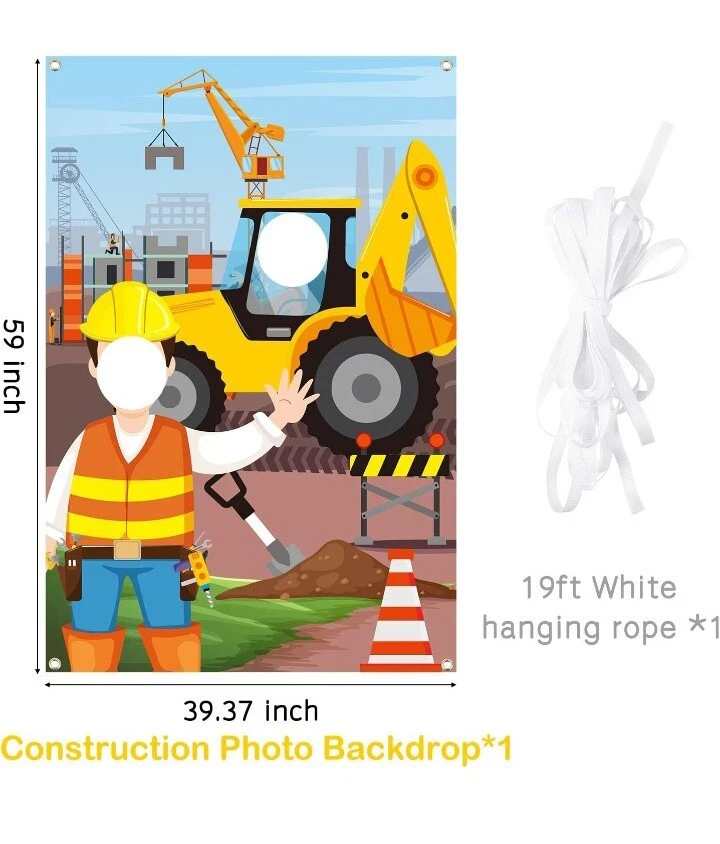 Constuction Truck Photo Banner For Birthday Party For Kids With Hanging Rope - Image 4 of 4
