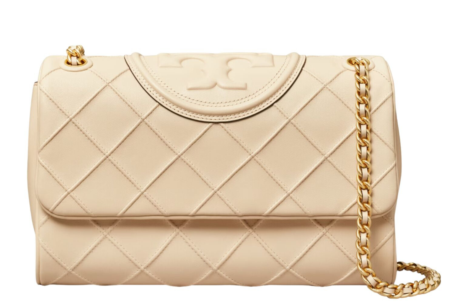 Мягкий трансформер Tory Burch Fleming Umhängetasche Leder бежевого цвета