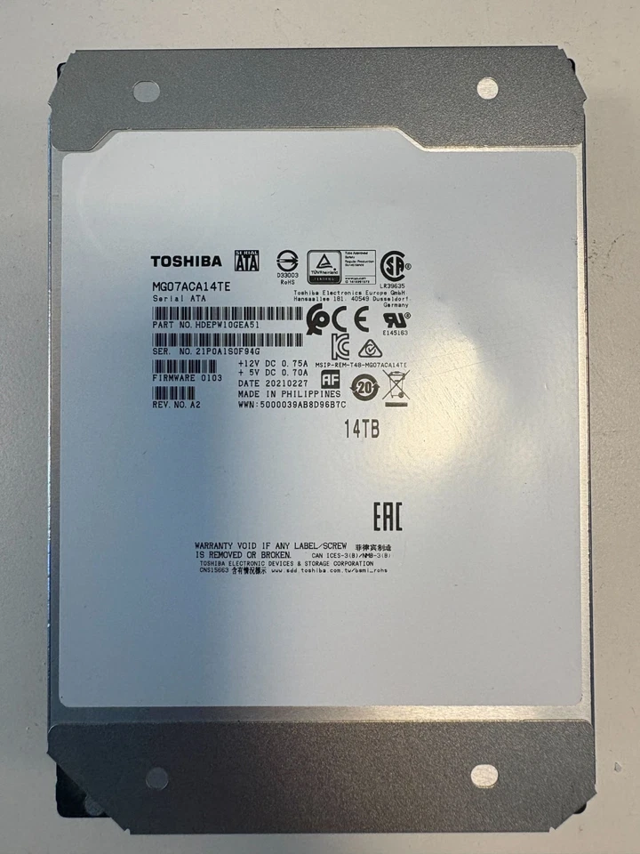 14 TB SATA 6 GB/s 7200 RPM HDD 3,5 Zoll MG07ACA14TE Toshiba Enterprise