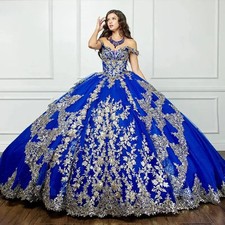 Luxury Ruffle Lace Applique 15 Quinceanera Ball Gown Crystals Off the Shoulder