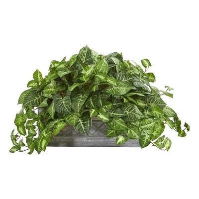 Nearly Natural Nephthytis Artificial Plant in Stone Planter in Green