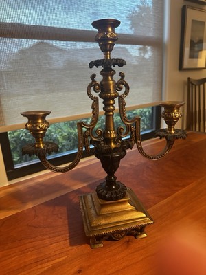 Antique Brass Victorian Three-Arm Candelabra French Empire Style