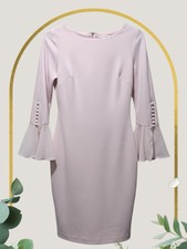 Calvin Klein Bell Split Sleeve Sheath Aline Midi Dress Blush Pink Party 6P