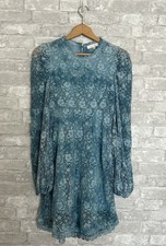 Love Shack Fancy Leira Blue Lace Dress Size 2 Long Blouson Sleeve Button Back