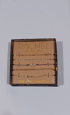 Rachel Roy 5 Pc Bracelet Set Love Always Protects Gold Tone 7.5  NWT Stackable
