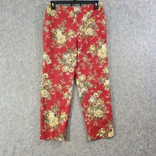 Talbots Pants Womens 8 Red Floral Stretch Tapered Cropped Vtg Style Side Zip