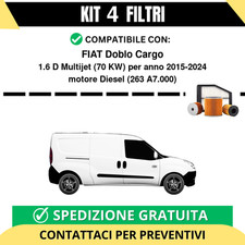 Kit 4 Filtri Tagliando per FIAT Doblo Cargo 1.6 D Multijet 70 kw Diesel 2015-...