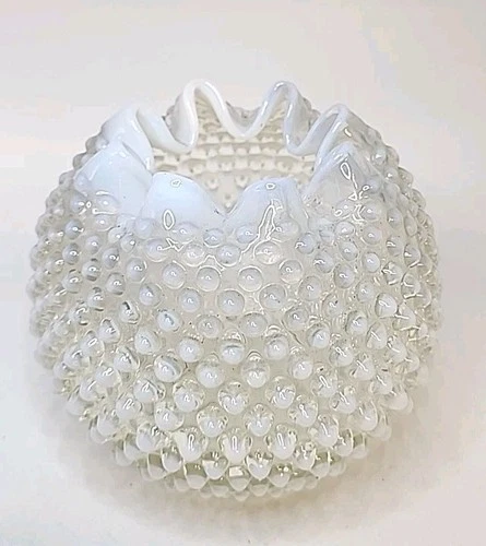 Vintage Fenton Opalescent Glass Hobnail Large Rose Bowl Vase 5" Tall