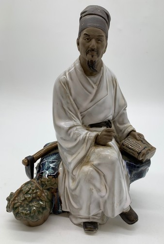 Chinese Porcelain Figurine Scholar Holding Book Vintage Statue - #1008