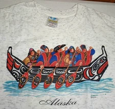 Vtg 1993 Alaska T Shirt Native Inuit Yupik Canoe Articwear XL U.S.A. Single Stit