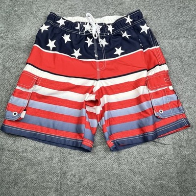 Cascade Sport Men s M Swimsuit Trunks Board Shorts Red White Blue Stars Flag