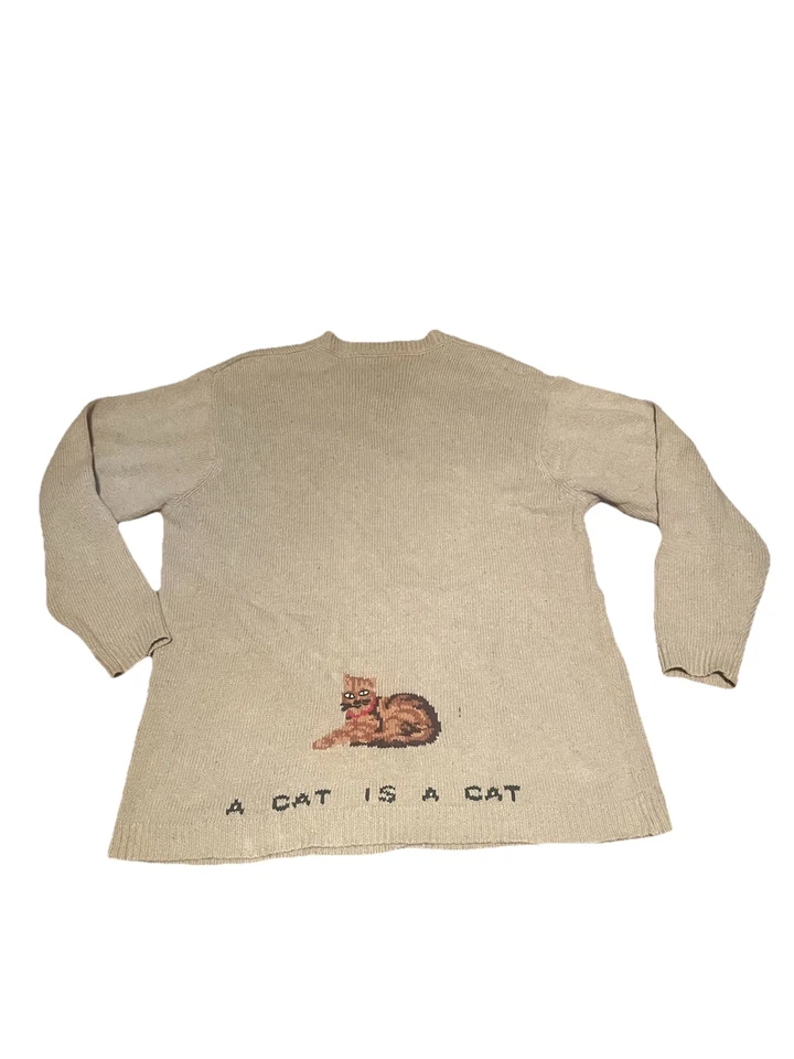 Vintage Quacker Factory A Cat Is A Cat Tan Button Knit Cardigan Size Large - Image 2 of 4