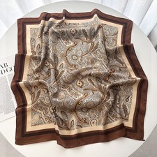 Brown Paisley Silk Scarf Square 27.5 Inch Satin Hair Head Neck Wrap Bandana
