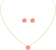 Gold Plated Stainless Steel Flower Necklace and Stud Jewelry Set for Women