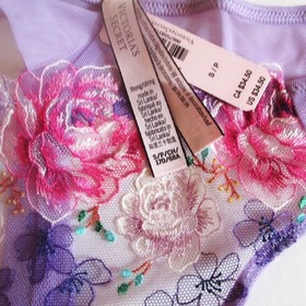 VICTORIA SECRET Dream Angels Embroidered Thong Panty SIZE S Lilac Pink Bloom $34