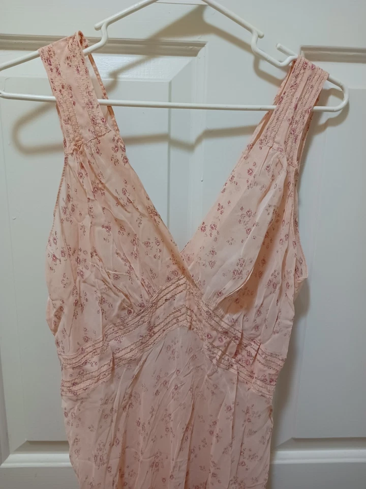 Lencería camisón sin cordones rosa floral transparente de colección años 60 corte sesgado hada cabaña S/M Foto 3 de 4