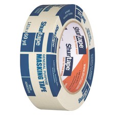 Shurtape Masking Tape, 36 mm W x 55 m L, 4.6 mil Thick, Tan, Rubber Adhesive