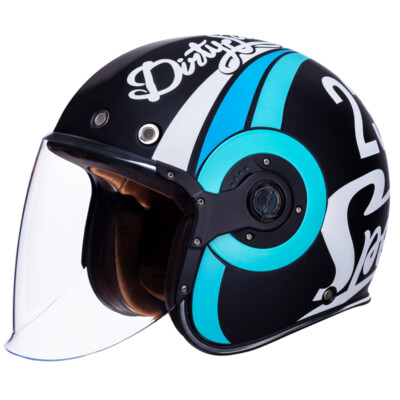 SMK Retro Jet Motorcycle Helmet - Speed Tt Black/White/Blue (Matte)