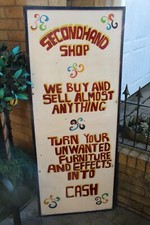 ANTIQUE  OLD WOODEN COTTAGE BACK DOOR HAND PAINTED  'SECONDHAND SHOP' BUY & SELL