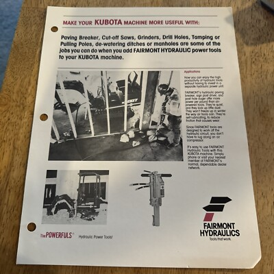 #ad Vintage Kubota Hydraulic Powered Tools Sales Brochure Spec Sheet $7.79