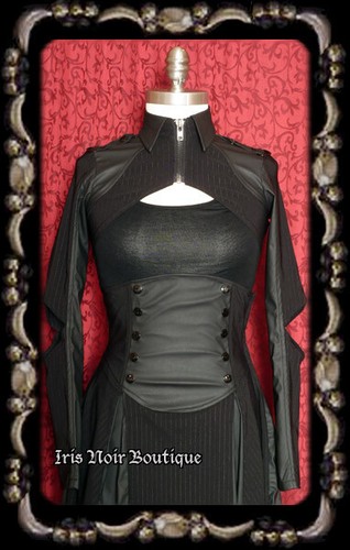 Lip Service Gangsta Pranksta Goth Steampunk Silver Pinstripe Collared Shrug XS
