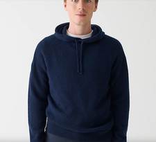 J Crew Midweight Cashmere Sweater Hoodie - Men's Medium 278.00 BS377 Navy Blue