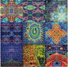 Blue Fractal Insanity X9 BLOTTER ART perforated tabs psychedelic art