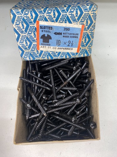 Box Black Round Screws 2 1/2" x 10 Nettlefolds GKN Japanned Slotted Full Box 200 - Picture 2 of 24