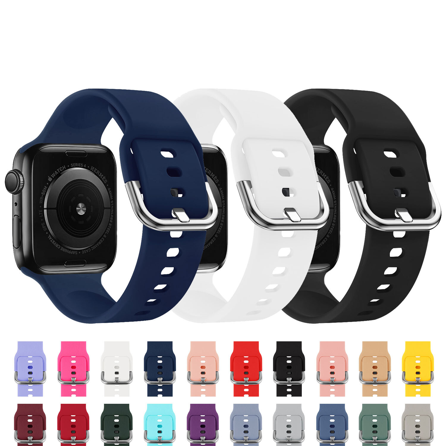 Silicone Sport Band for Apple Watch 9 8 7 6 5 SE Ultra 2 40/41/44/45/49MM Strap