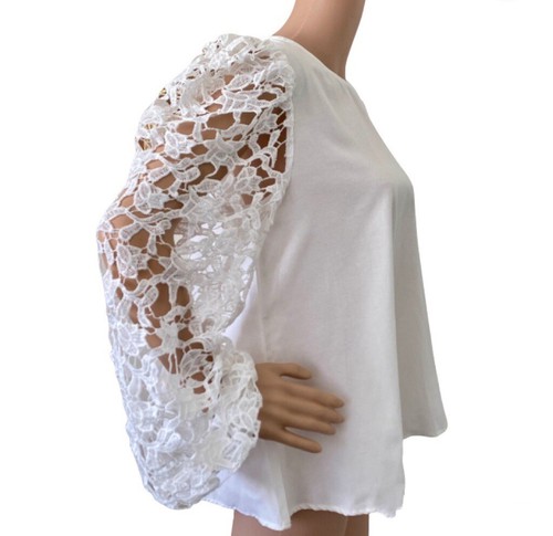 Shein White Lace Balloon Long Sleeve Blouse Size Large - Bild 2 von 5