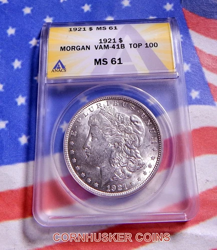 1921 MORGAN DOLLAR TOP 100 VAM-41B PITTED REVERSE ANACS MS 61 ~ $90 + MELT 👀