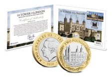 Tower of London BU &pound;2 Coin Cover Limited Edition King Charles New Stamp Set