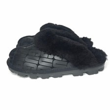 UGG Coquette Logo Slippers Suede Sheepskin Women's Size 6 Black