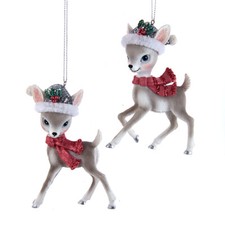 Pink and Pewter Deer with Santa Hat Ornament
