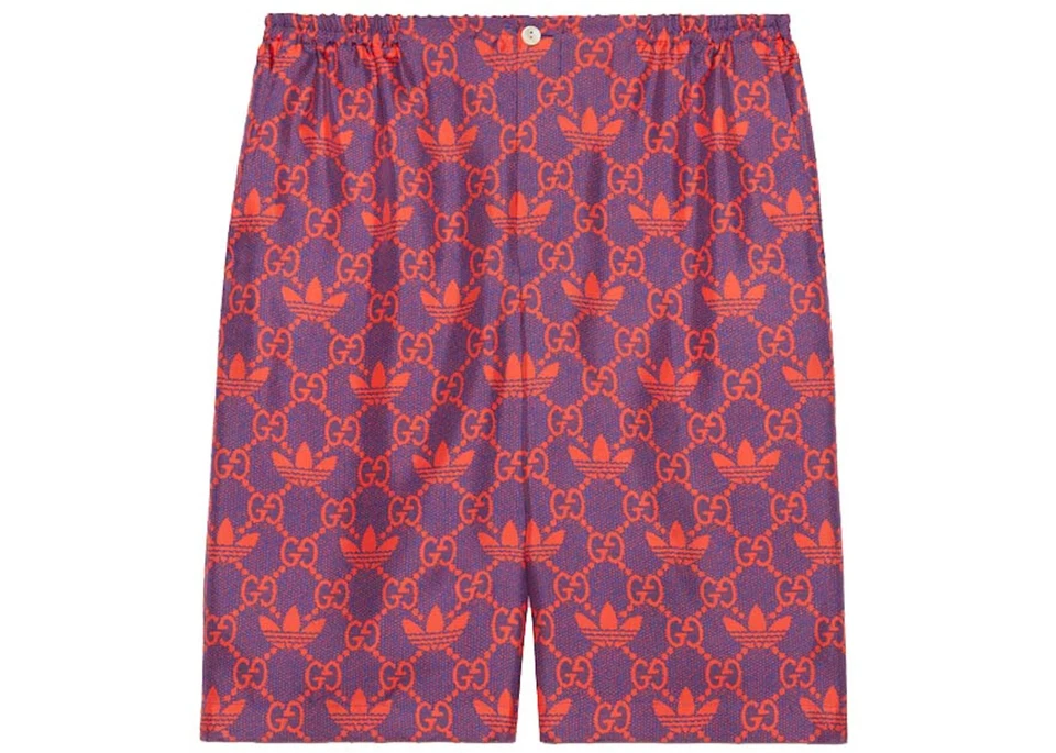 Authentic Adidas X Gucci Macro GG Trefoil Print Silk Bermuda Shorts New $1250