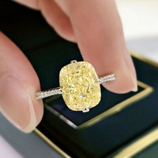 3,40 Kt Gelb Diamant Ring Kissen Trauring Ehering Verlobungsring Weißgold-Finish