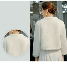Women Bridal Faux Fur Bolero Shrug Jacket Wrap Shawl Wedding Evening Party