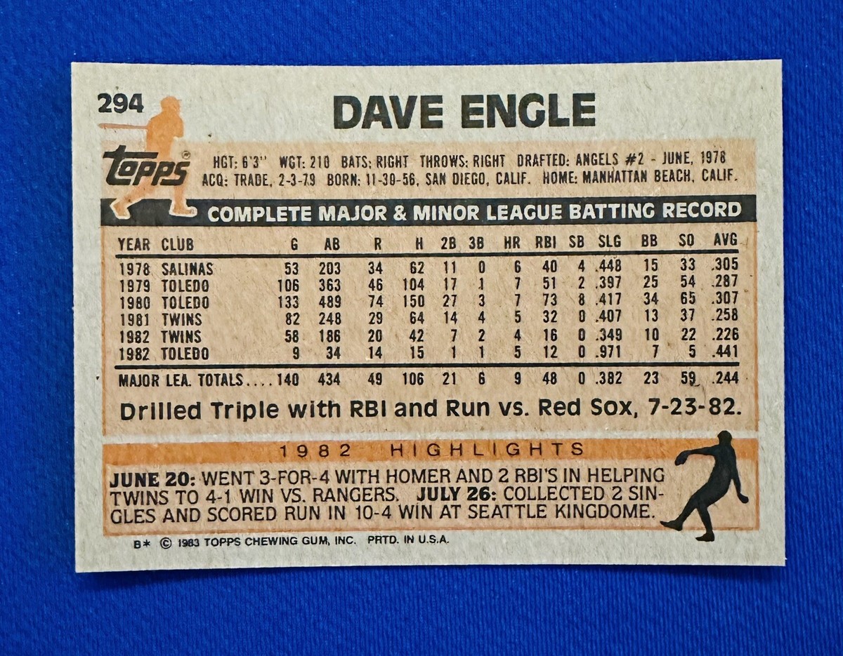 1983 TOPPS #294 DAVE ENGLE MINNESOTA TWINS NM-MT or BETTER 431 HIT