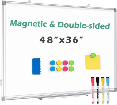 Double Sided Magnetic White Board, 48''x36'' Dry Erase Whiteboard