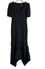 XSCAPE V Neck Short Sleeve High Low Fit & Flare Dress Size: 4