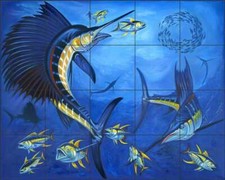 Sailfish Tile Backsplash Fernando Agudelo Billfish Fish Art Ceramic Mural FAA031