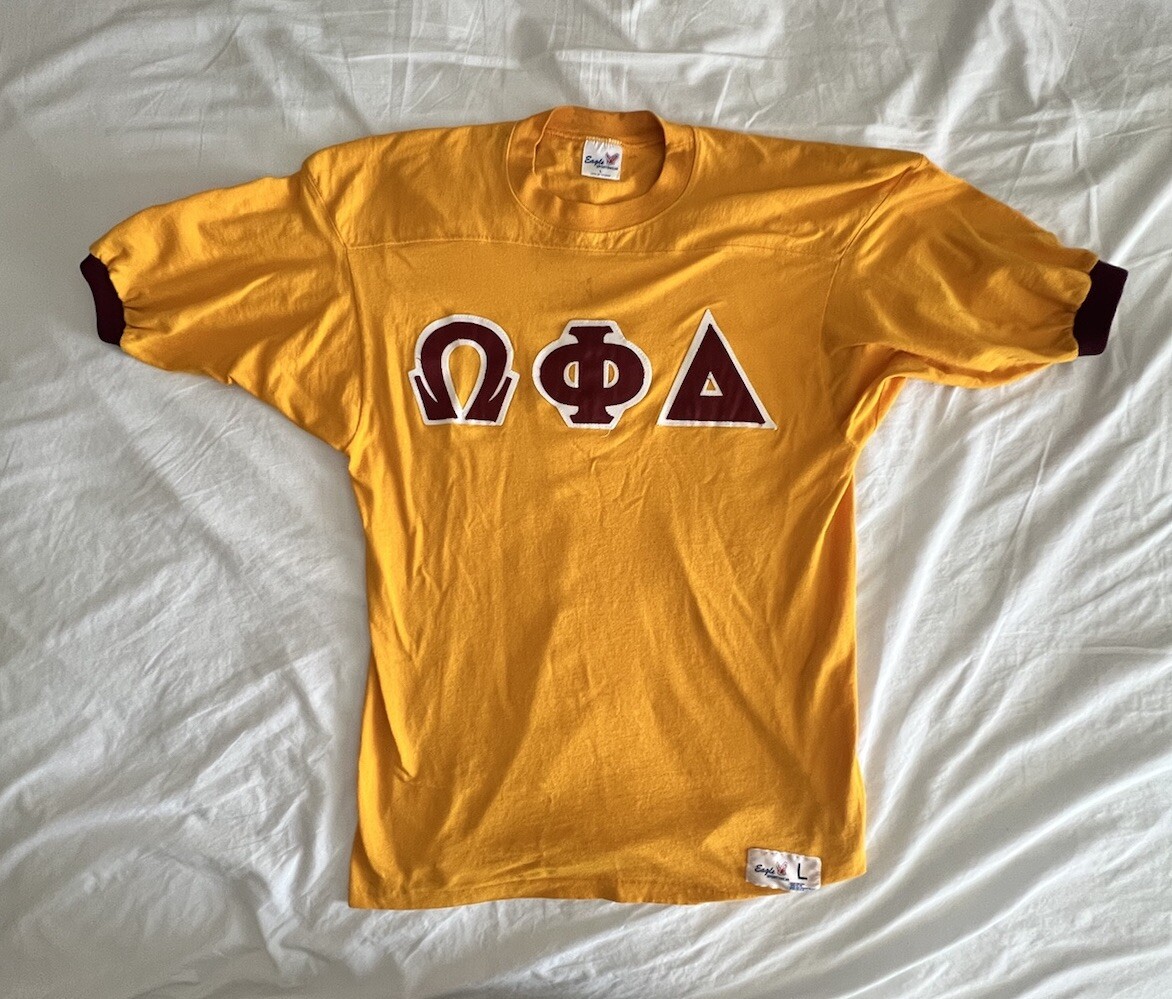Omega Phi Alpha Sorority  T-Shirt Vintage 90s Jersey Made In USA Size L