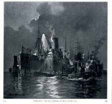 Nachtarbeit Deutsches Kriegsschiff beim Bunkern Alltag im 1.Weltkrieg von 1916