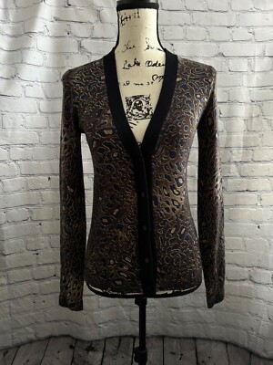 Tory Burch Pattern 100% Merino Wool Button Front Cardigan Sweater Size XS