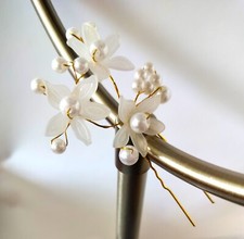 2 Pieces Wedding Flower Hair Pins   Pearl Bridal Hairpins