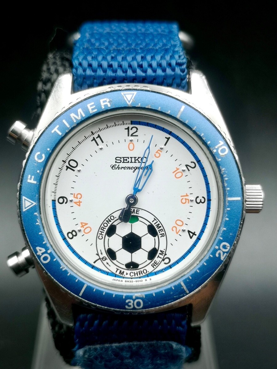 SEIKO セイコー 8M32-6010 サッカータイマー 腕時計 レア Seiko Soccer timer 8M32-6010 Vintage Chronograph White Green